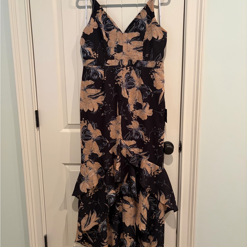 Lulu's Black and Tan Floral High Low Dress